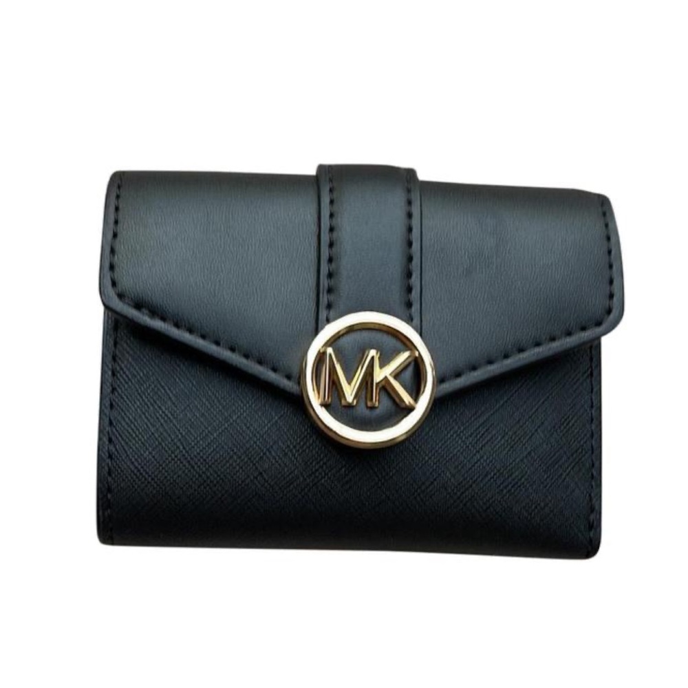 MICHAEL KORS CARMEN MEDIUM LOGO AND FAUX LEATHER WALLET BLACK